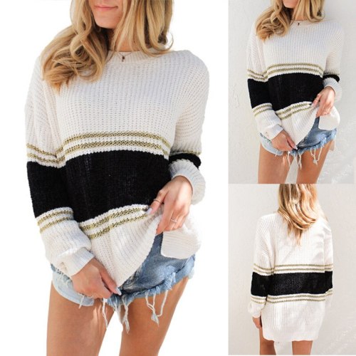 Autumn and Winter Newest Women's Pullovers Hit The Color Loose Casual Style Long-sleeved Sweater Mujer Women Clothes
