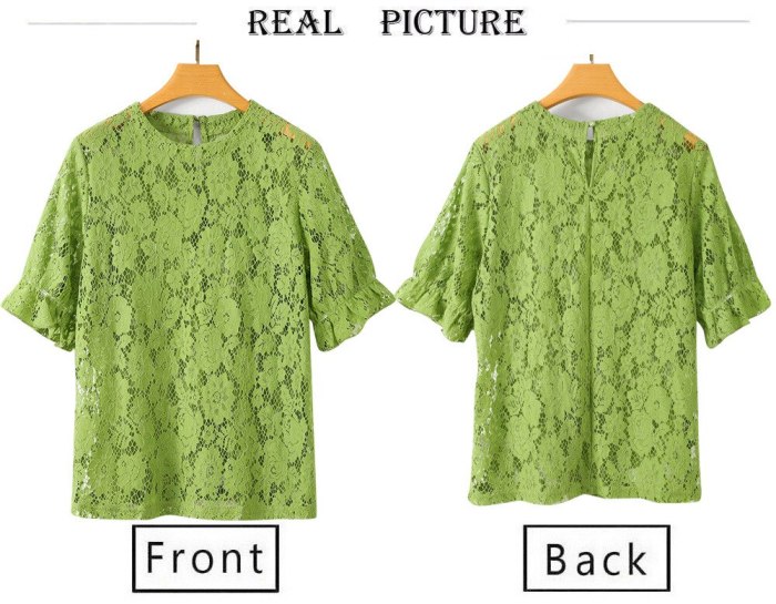2021 Fashion Women Summer Solid Color T-Shirts Hollow Out Design Lace Decor O Neck Floral Sleeve Slim Pullovers Tee Shirt