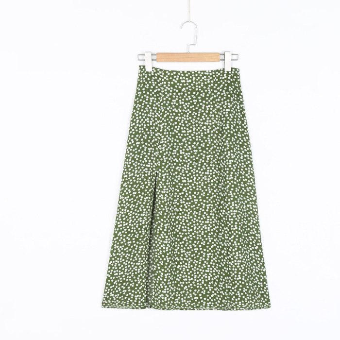 Summer Women'S Casual Polka Dot Print High Waist Split Skirt