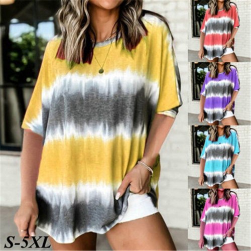 Oversized 5XL Women Tshirt Casual Loose Printed T-Shirt 2021 New Summer Short Sleeve O-Neck Tops 4XL Lady Tie-dye Tops Plus Size