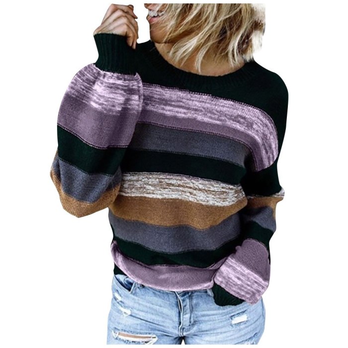 2021 New Autumn Women Fashion Stripe Sweater Ladies Leisure Pullovers Girls Large Size Top Female Long Sleeve Pullovers#g30