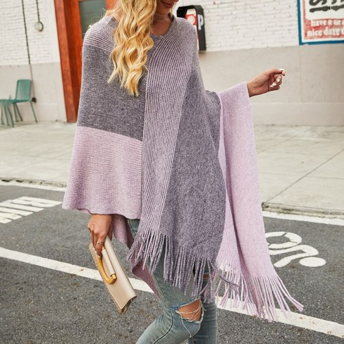 2021 autumn and winter new products fashion European and American women's contrast color cloak shawl sweater coat cloaks women