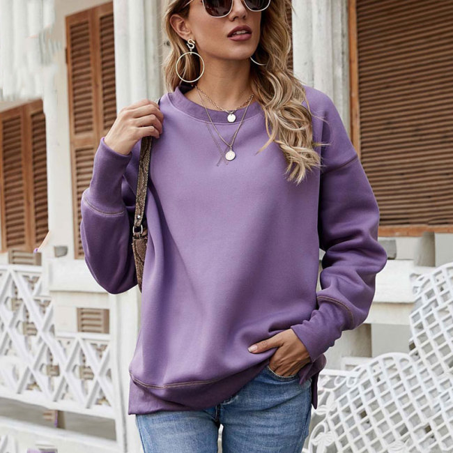 2021 Autumn Crewneck Sweatshirt Women Winter Warm Fleece Sweatshirt Female Long Sleeve Thick Loose Sweat-shirt Ladies