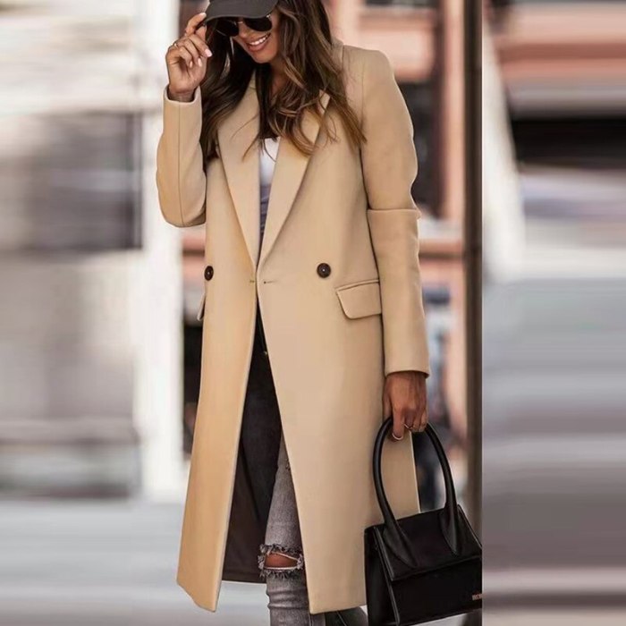 Fashion Single Breasted Lined Pocket Slim Outerwear Autumn Winter Women Solid Casual Long Coat Elegant Lapel OL Commuter Blazer