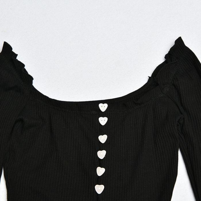 One-Shouldered Ruffled Long-Sleeved Pit Blouses