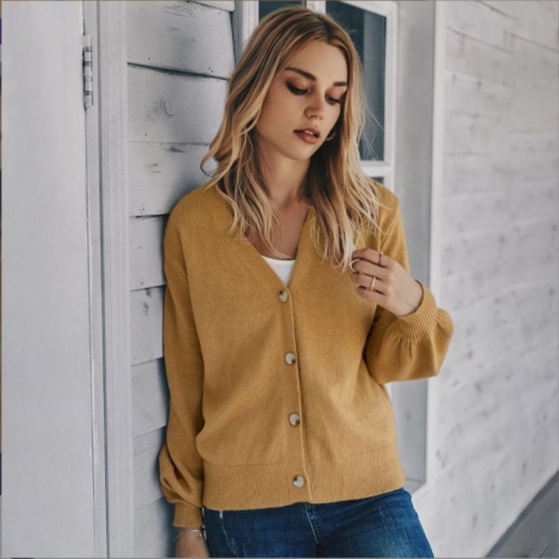 Solid Cardigans for Women 2022 Korean Long Sleeve V-neck Knitted Cardigan Sweater Coat Ladies Spring and Autumn Sweaters