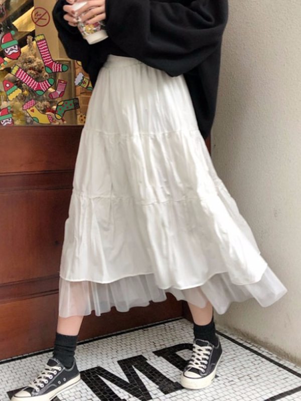 2021 Long Skirts For Women's Skirts Harajuku Korean Style White Black Maxi Skirt For Teenagers High Waist Skirt School Skirts