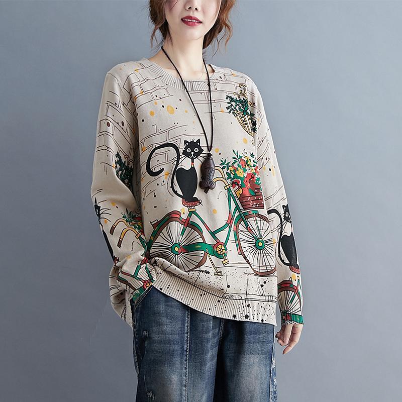 Cat Print Sweater Jumper Pullovers Knitted Sweaters