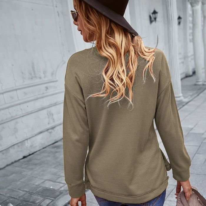 2022 Spring Autumn High-Quality New Woman's Top Solid Color Button O Neck Shirts Long Sleeve Shirts Women's Clothing