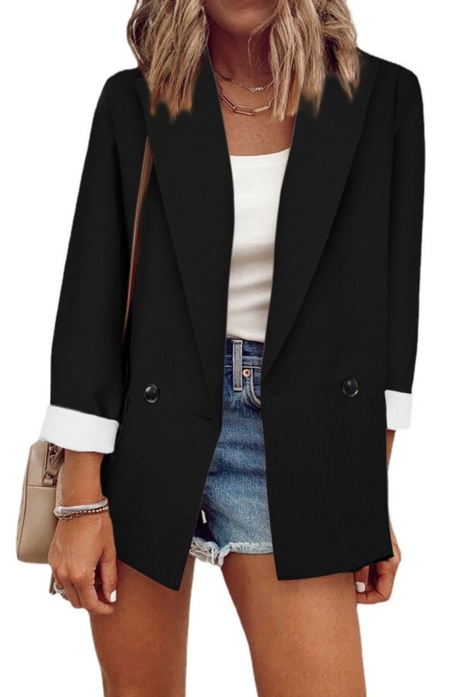 New Autumn Winter Womens Casual Blazers Double Breasted Long Sleeve Work Office Jackets With Two Pockets Solid Colors