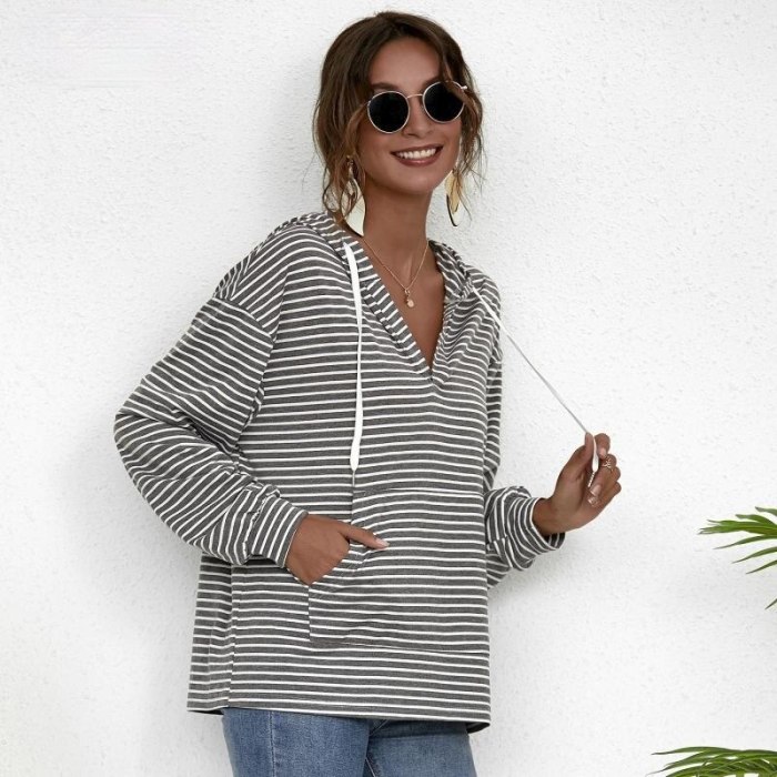 Spring and Autumn Long Sleeve Casual Striped Fashion Ladies Street Pullover Top Women's Hoodies