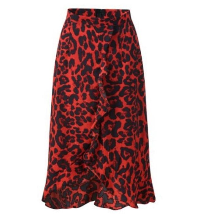 2021 Summer Sexy Women Lace Up Skirts High Waist Ruffles Loose Long Wrap Skirt Ladies Leopard Beach Boho Elegant Female Skirt