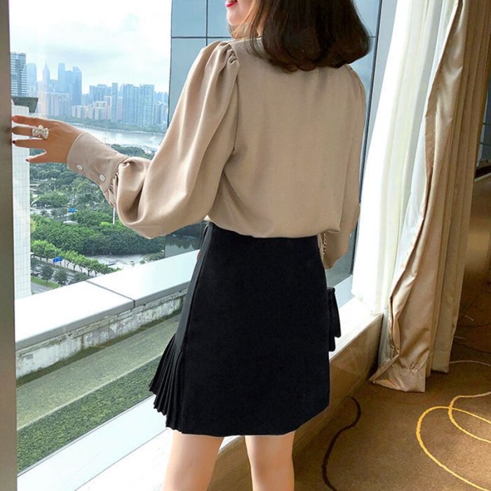 2021 New Shirt Women Long-Sleeved Korean Loose Retro Casual V-Neck Shirt Fashion Tops Blouse Autumn Clothes Ladies