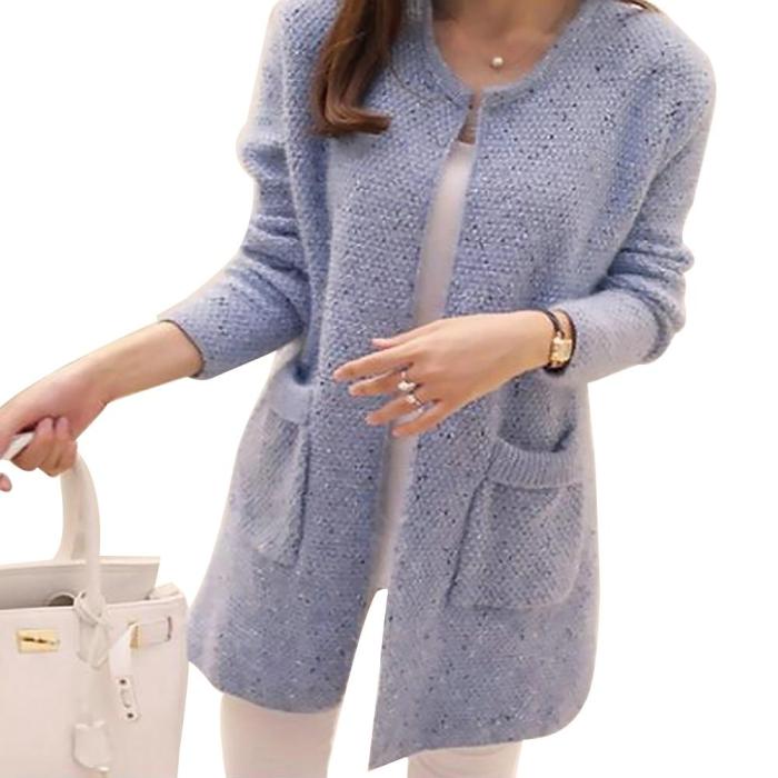 Winter Warm Fashion Women Solid Color Pockets Knitted Sweater Tunic Cardigan