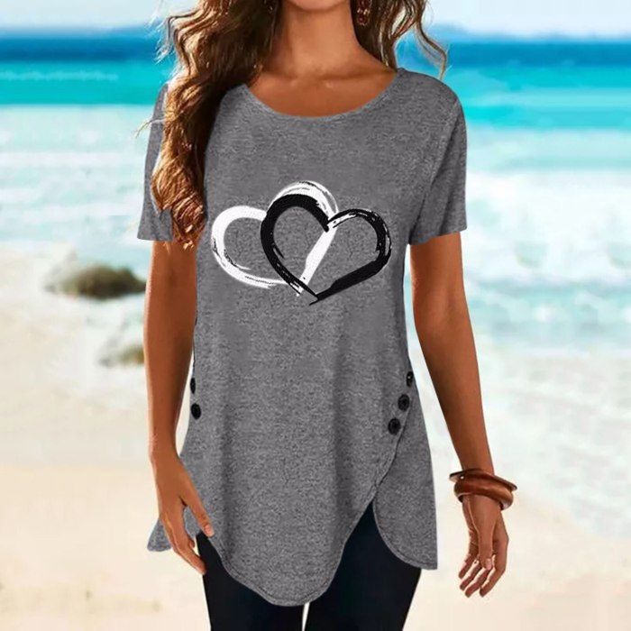 loose T-shirts Women Jumpers short Sleeve casual Tops Woman Pullovers female O-neck sexy love heart girls cloth Tee shirt AC0439