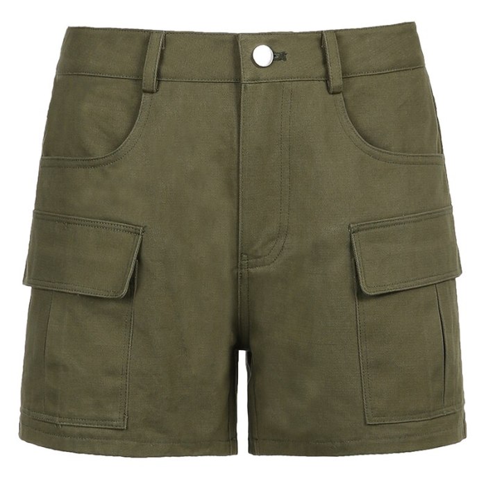 Casual Green Army Cargo Shorts Women Summer Pockets High Waisted Shorts Ladies Fashion Cotton Y2K 90s Streetwear 2021