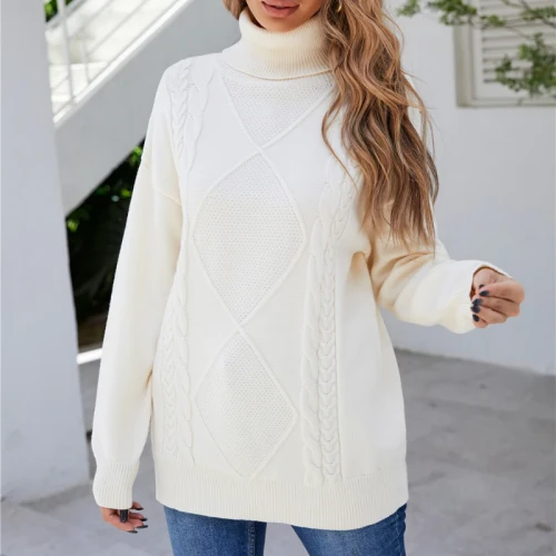 Women Knitted Sweater Turtleneck Pullovers Autumn Winter Sweaters New 2021 Long Sleeve Thick Warm Female White Sweater Jumper