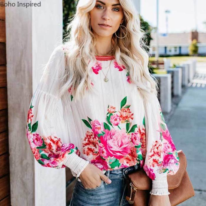 VALENCIA ROSE PRINTED BLOUSE Relaxed Fit long sleeve blouse shirt bohemian style party blouse new boho blouse top