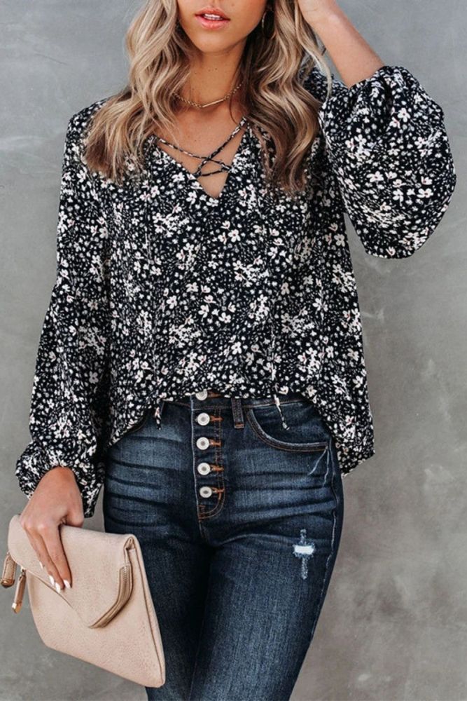 Summer Women's Blouse Fashion Loose V-neck Floral Long Sleeve Shirts 2021 New Arrival Casual Elegant Women Streetwear Tops