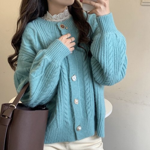 Autumn Winter Women Casual Loose Irregular Buttons O-neck Cardigan Female Solid Long Sleeve Warm Knitting Sweater