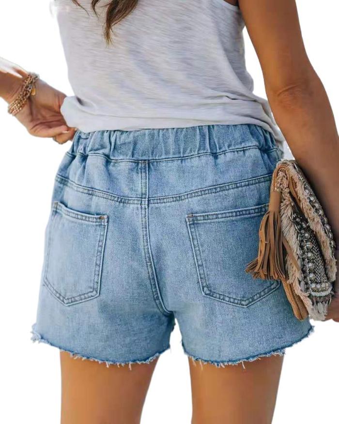 Washed and Worn Old 2021 Summer Street Fashion Short Jeans Women Casual Straight-leg Pants Elastic Lace-up Women's Denim Shorts