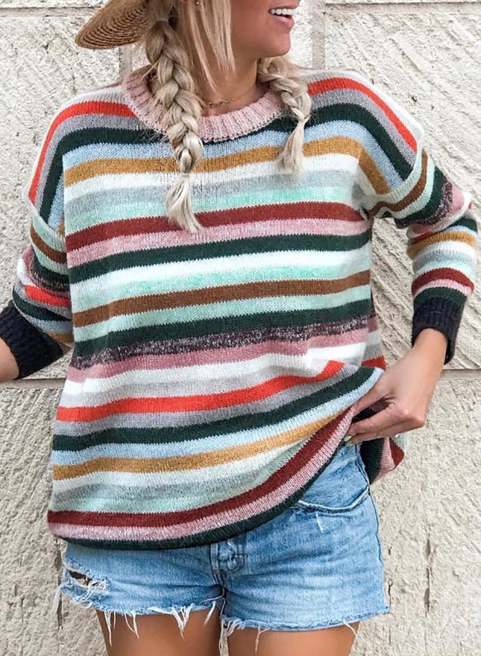 Colorful Striped Knitted Sweatshirt