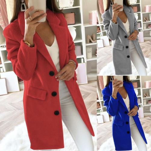 Autumn Winter Long Sleeve Cardigan Solid Color Women Lapel Blazer Jacket Coat