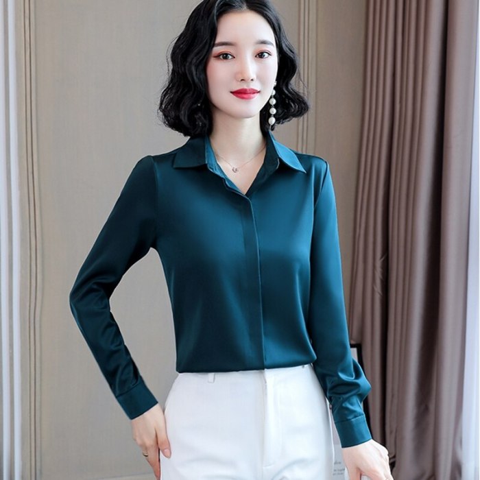 Satin Elegant Women's Blouses Spring Autumn Long Sleeve Vintage Shirts Silk Ladies Tops workwear Fashion Blusas Button Shirts