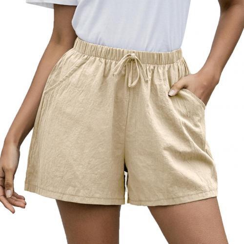Casual Women Solid Color High Waist Drawstring Pockets Wide Leg Shorts Minipants