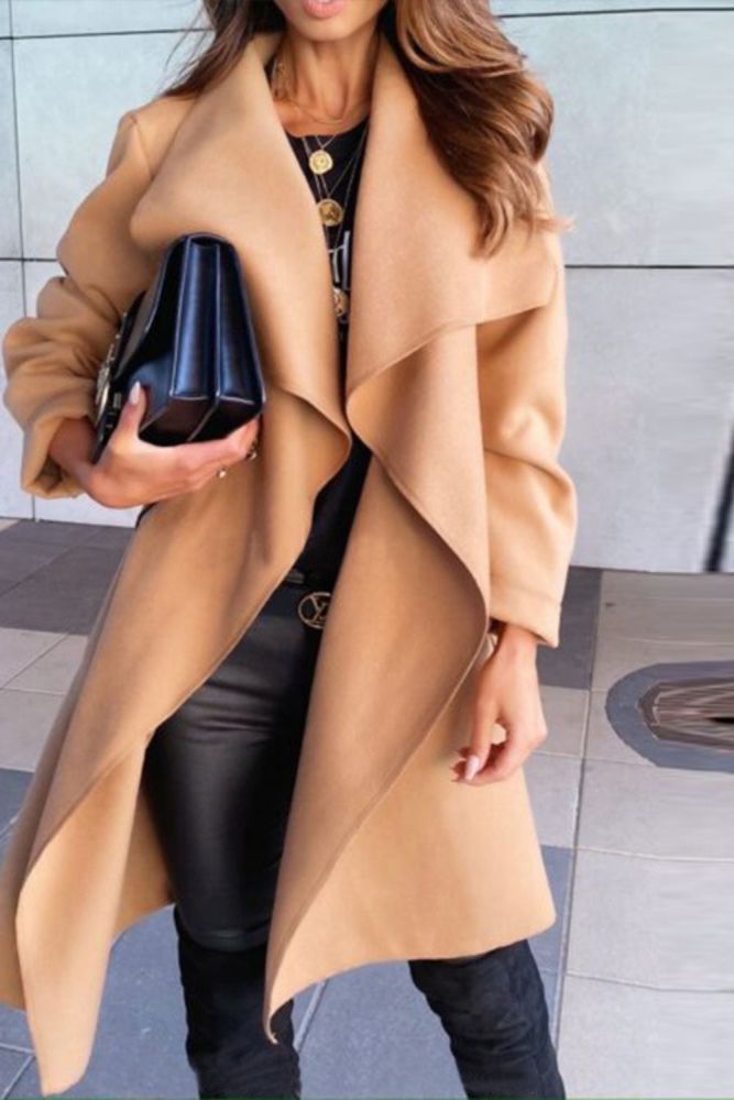 2021 Fashion High Street Long Sleeve Cardigan Woolen Coat Women Casual Lapel Jacket Autumn New Lace-Up Belt Office Lady Overcoat