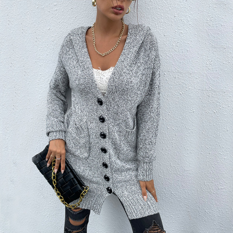 2021 High Quality Spring Female Cardigan Long Sleeve Female Hooded Sweater Knit Female Cotton Soft Elastic Solid Color