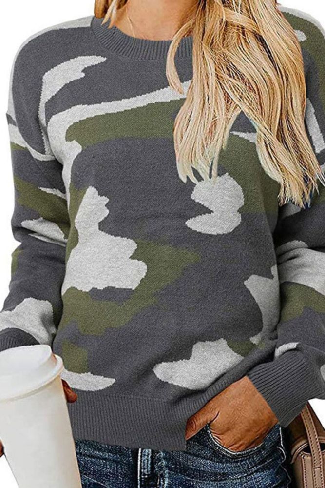 2021 New Women Sweaters Ins Fashion Women O-neck Camouflage Sweater