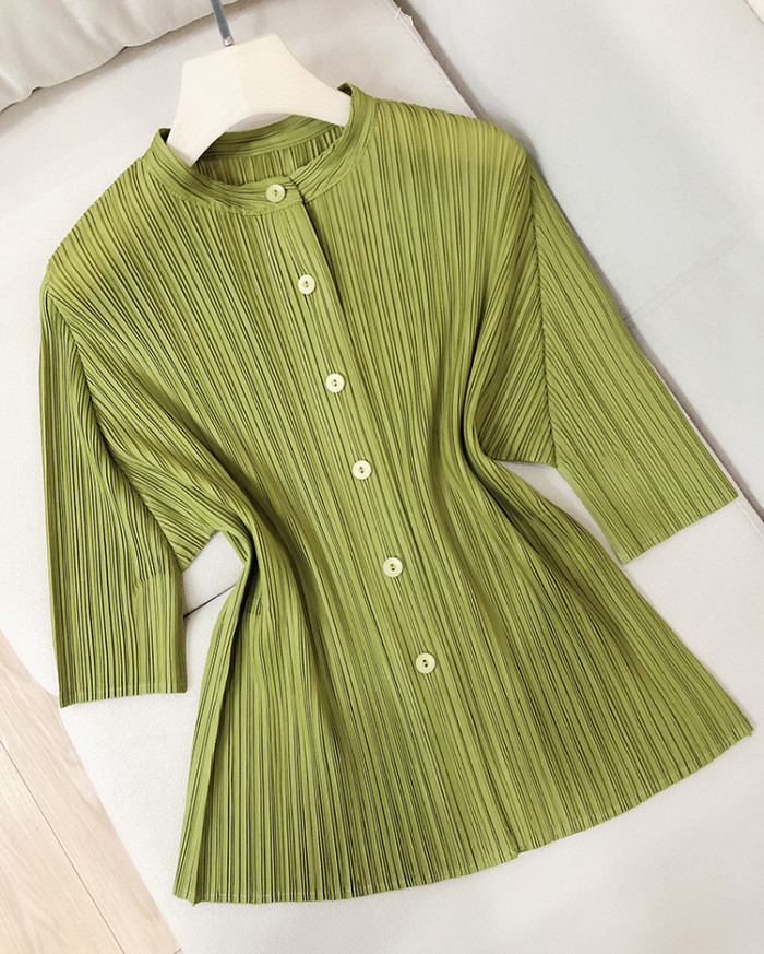 Casual BAT Sleeve Shirt Pleated Stand Collar Tops Blouse