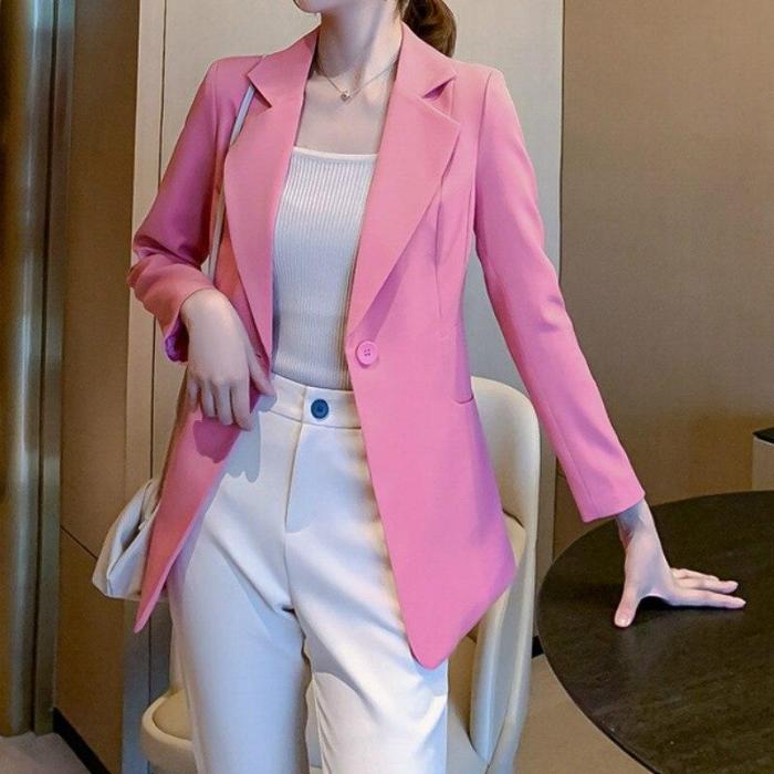 Korean Spring Autumn Blazer Feminino Womens Blazers Mulheres New Casual Mid-Length Long-Sleeve Suit Jacket Office Suit Women
