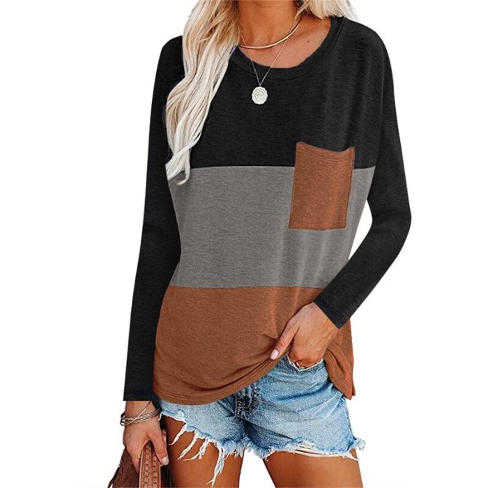 Autumn T-shirts For 2021 Women Fashion Cotton Hot Sale Women's Long Sleeve Top Female Clothing Splice O-Neck Pullover Tops