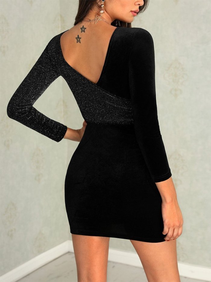 Fashion Glittering Wrap Ruched Bodycon Dress