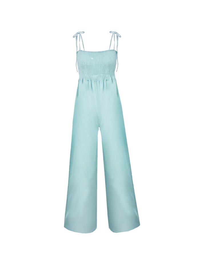 Women Solid Color Jumpsuit High Waist Rompers Boho Green Pink Spaghetti Strap Wide Leg Pants Female Summer 2020 Jumpsuits Ladies