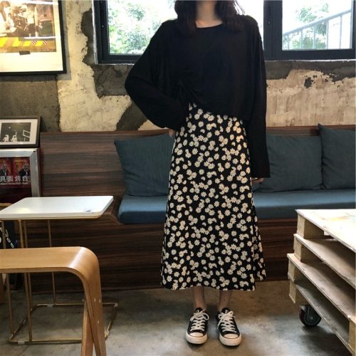 Flower Pattern Casual Fresh Loose Basic Simple College Wind 2020 Summer Chiffon Female Women New Arrival A-line Skirts