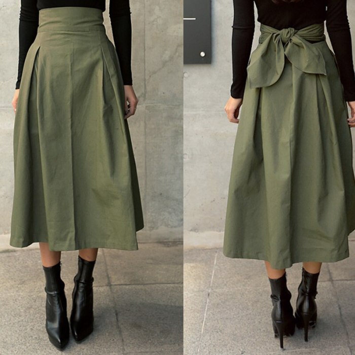 Skirts Womens Korean Fashion Solid Color Big Swing Ladies Skirt Long Skirt 2020 Autumn Wild High Waist Bow Slim Skirts
