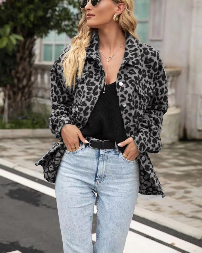 Women Shirt Jacke 2021 Leopard Print Long Sleeve Button Casual Warm Thicken Casual Fashion Streetwear Girl Oversize Chic Coats