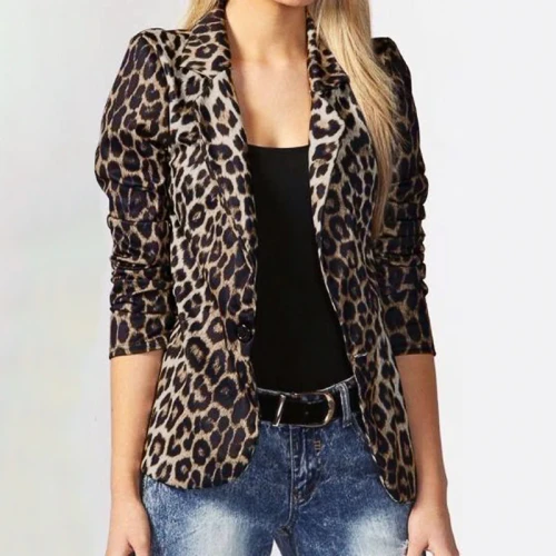 2021 Women Blazer Fashion Ladies Office Suits Spring Autumn Female Leopard Lapel Coat Single Button Outwear