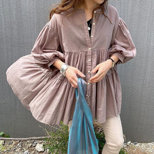 Japanese Fresh Ladies Blouse Loose Casual Street Wear Shirts Korean Style Solid Women Tops 2021 Fall Fashion Nine Points Sleeve