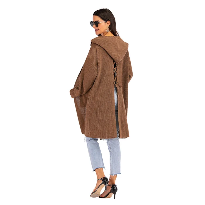 2021 Women's Hooded Sweater Streetwear Fashion Pockets Long Sleeve Cardigan Sweater Solid Casual Winter Long Coat Ropa Mujer