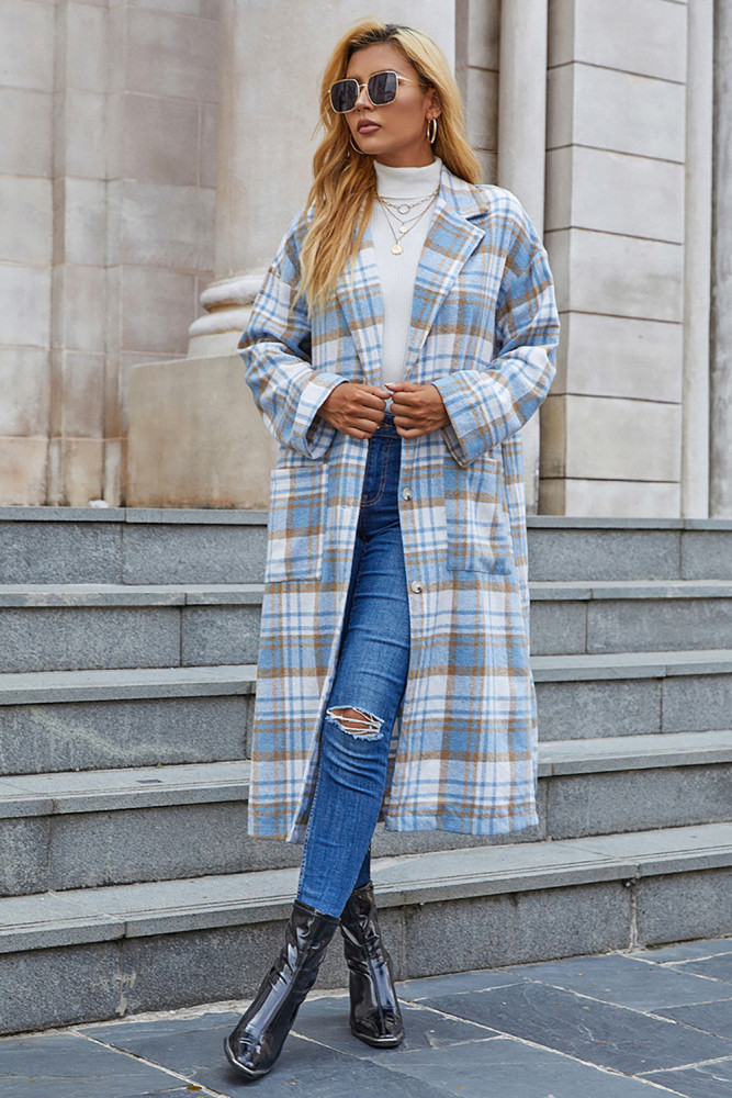 Autumn Women Long Cardiagn Shirt Fashion Turn Down Collar Long Sleeve Plaid Bouse Coat Single Breasted Oversized Streetwear