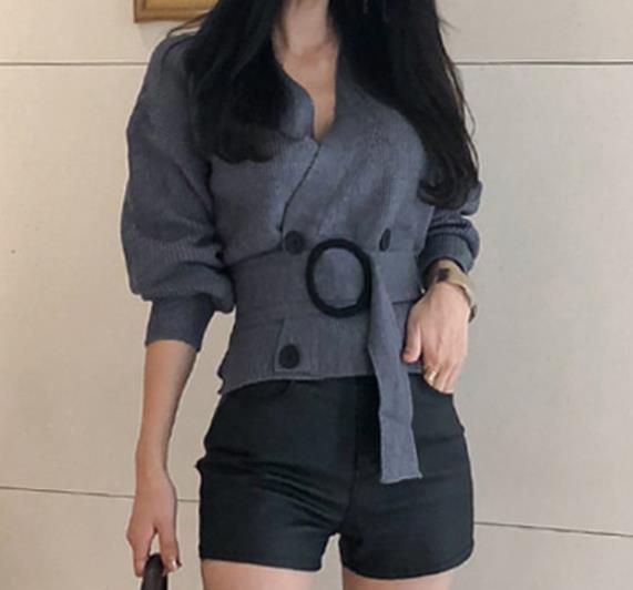 Casual Sexy V Collar Long Sleeve Shown Thin Knitted Sweater Blouse