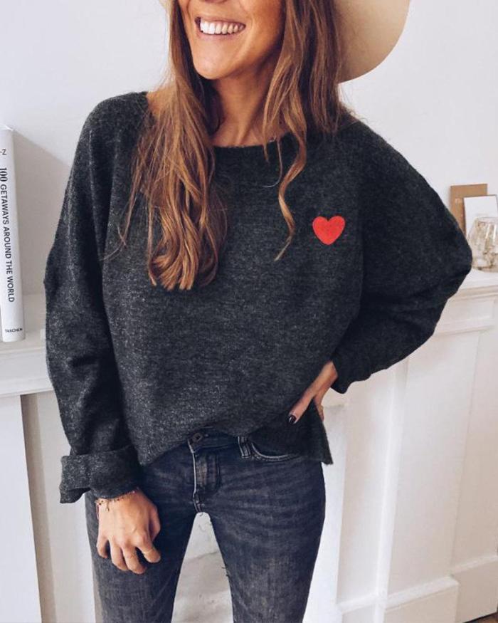 Round Neck Embroidered Heart T-Shirt