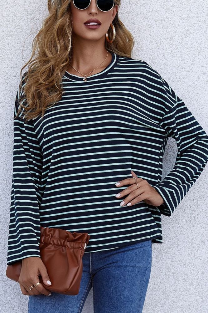 2021 New Spring Autumn Tops Women Striped T Shirt Casual Long Sleeve Oversized Loose Tee Shirt Fashion Ladies Top Tees