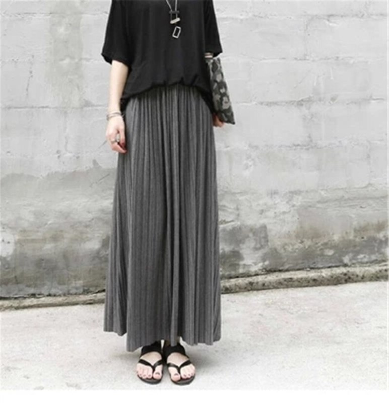 Long Skirt Latest Fashion Ankle Length Cotton Pleated Skirts for Women Autumn Winter High Waist Casual Woman Maxi Skirts ZY2406