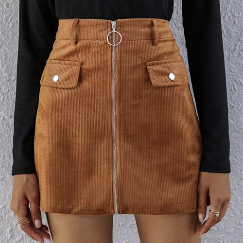 High Waist Mini Skirts Womens Autumn Winter Casual Solid High Quality Zipper Sexy A-Line Skirt Elegant Female Bottom