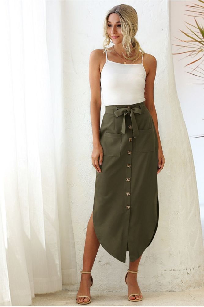 2021 Summer Woman Skirts Bow European Style Retro Button Skirts for Woman
